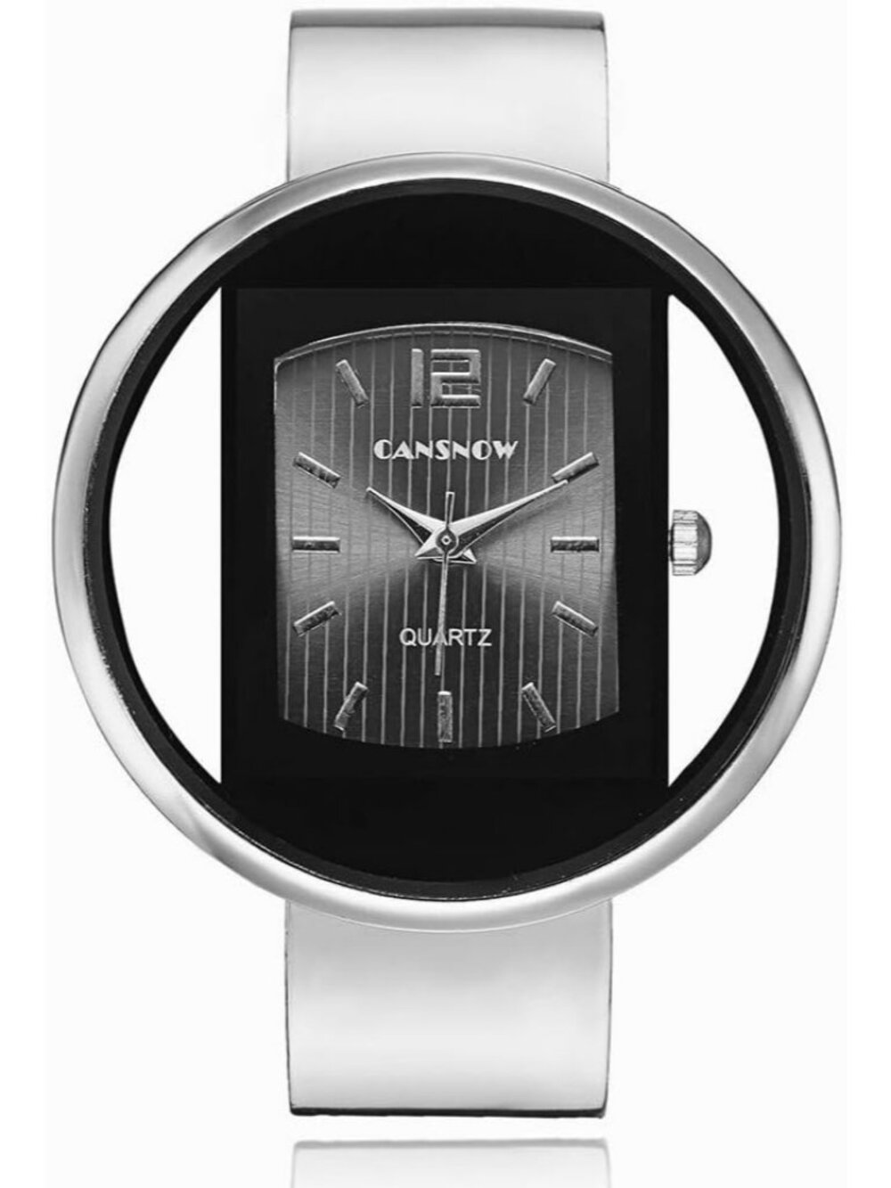 Women's Silver Analog Quartz Fashion Steel Band Cuff Bangle Round Wrist Watch
